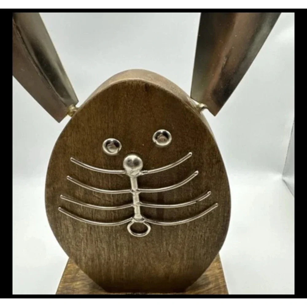 Wooden Bunny Animal Decor Silver Ears